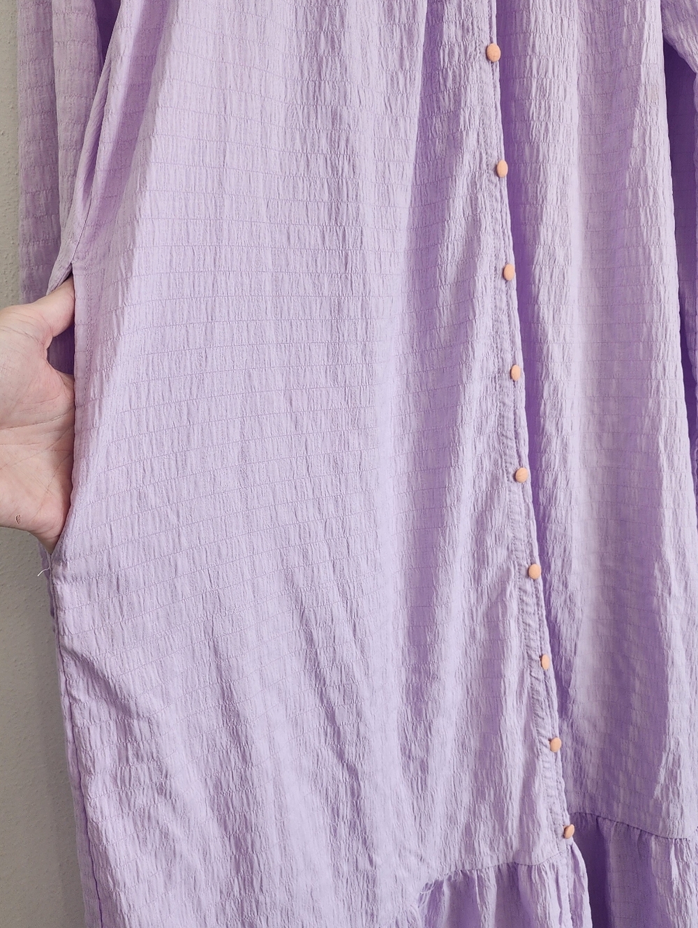 Dressed In LALA Lavender Textured Button Down Midi Dress M | Whimsigoth Style - Picture 5 of 12